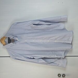 Lauren Ralph Lauren Blue/White Pinstripe preppy Button down Shirt Sz.16.5/ XL